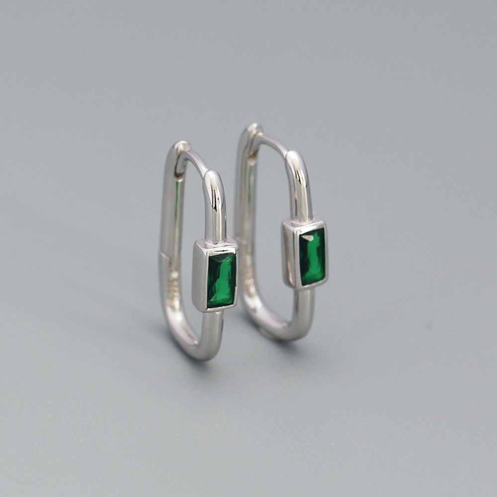 Geometric Fashion-Commuter Style S925 Sterling Silver Ear Clips with Colorful Zircon Inlay