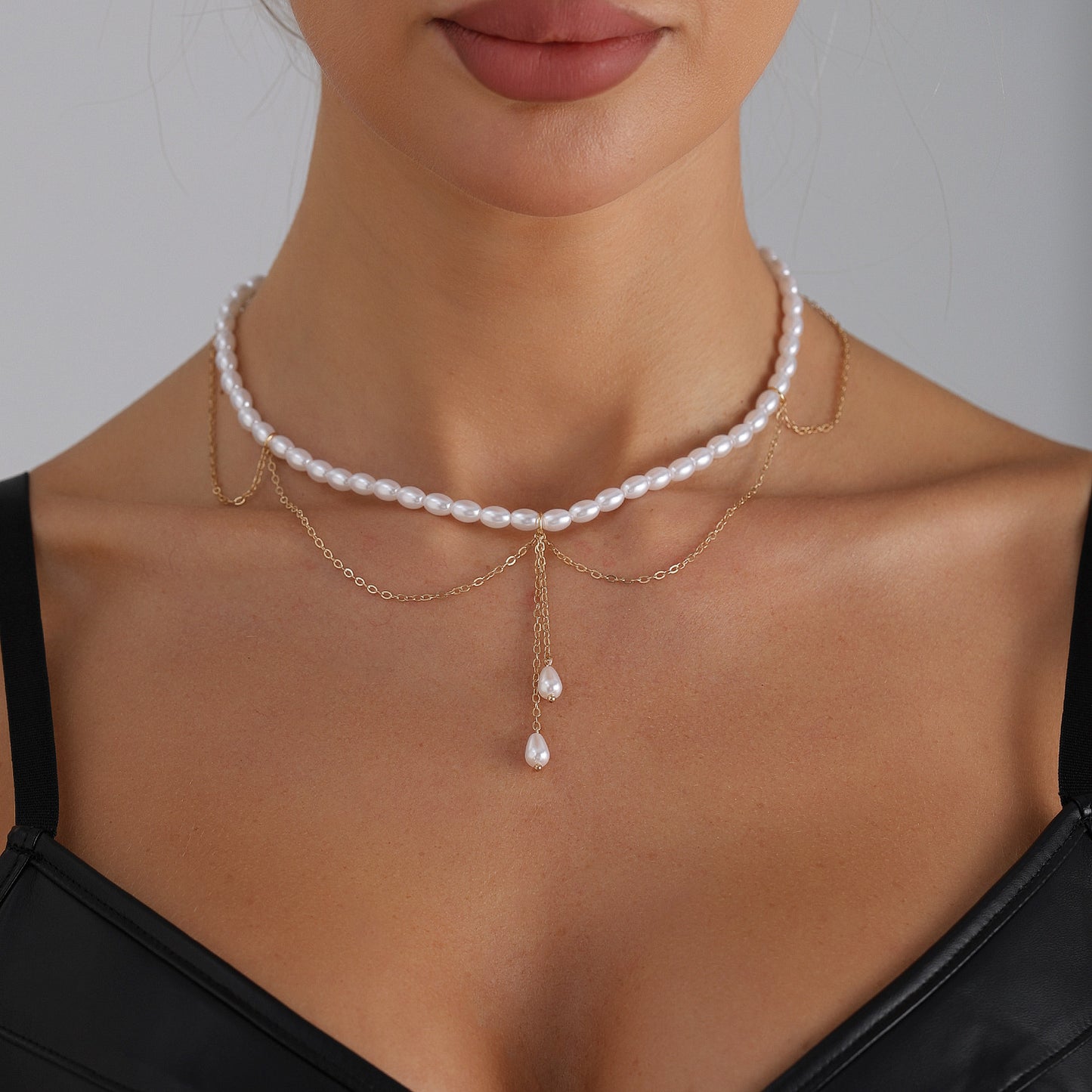 Elegant Geometric Heart Alloy Plated Baroque Imitation Pearl Tassel Necklace for Women