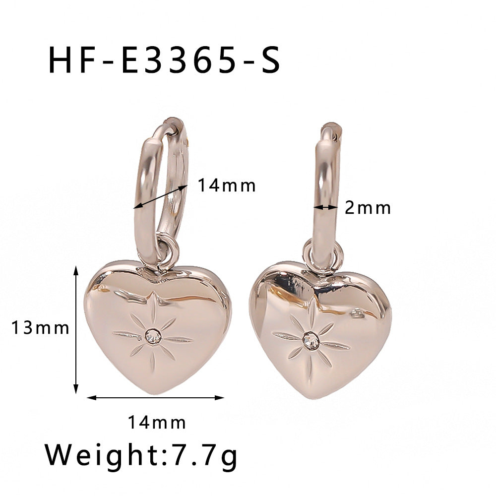 Orecchini a Cuore Minimalisti in Acciaio Inossidabile con Placcatura in Oro 18K e Intarsi in Zirconi per Donne