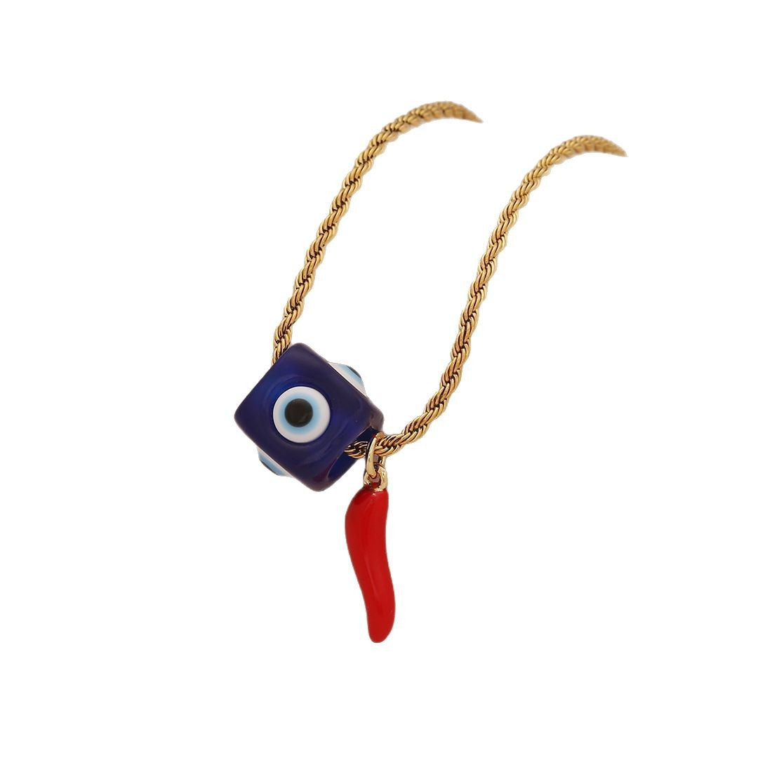 Edgy Eye and Lips Pendant Necklace in Titanium Steel with Plated Finish on Snake Chain for Women
