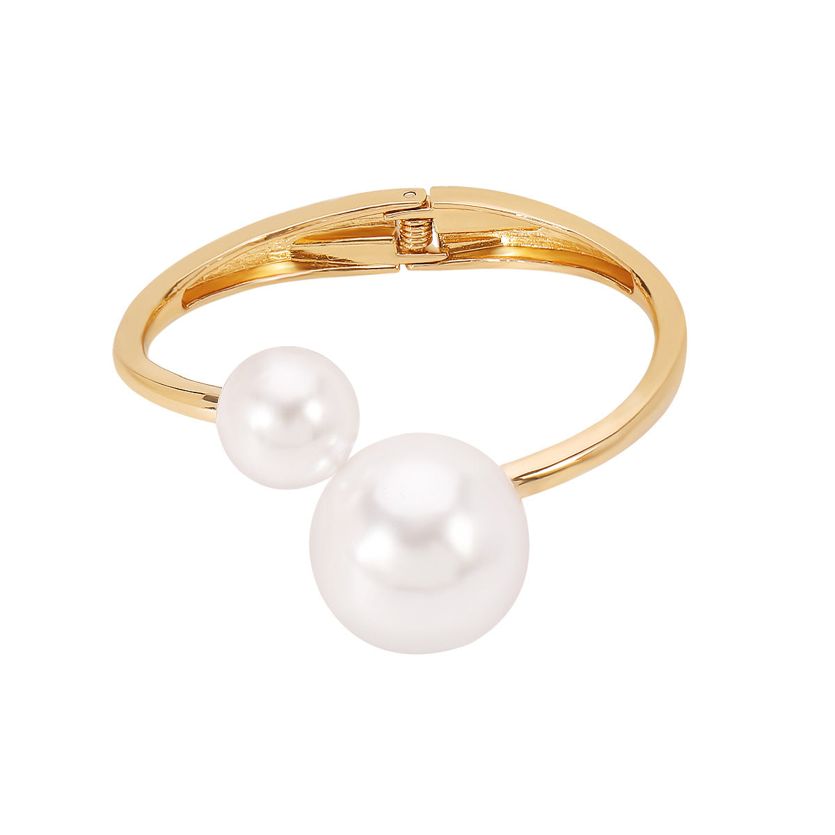 Sweet and Edgy Geometric Alloy Bracelet with Simulated Pearl Accents and Spring Closure