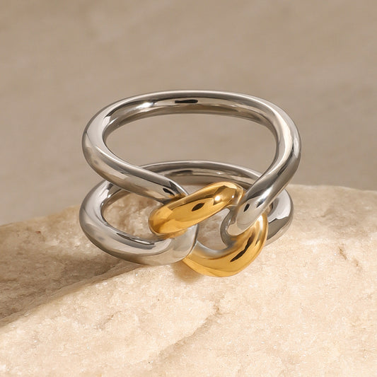 Fashion Geometric Hollow Out Ring 18K Gold Plated Stainless Steel Jewelry for Women