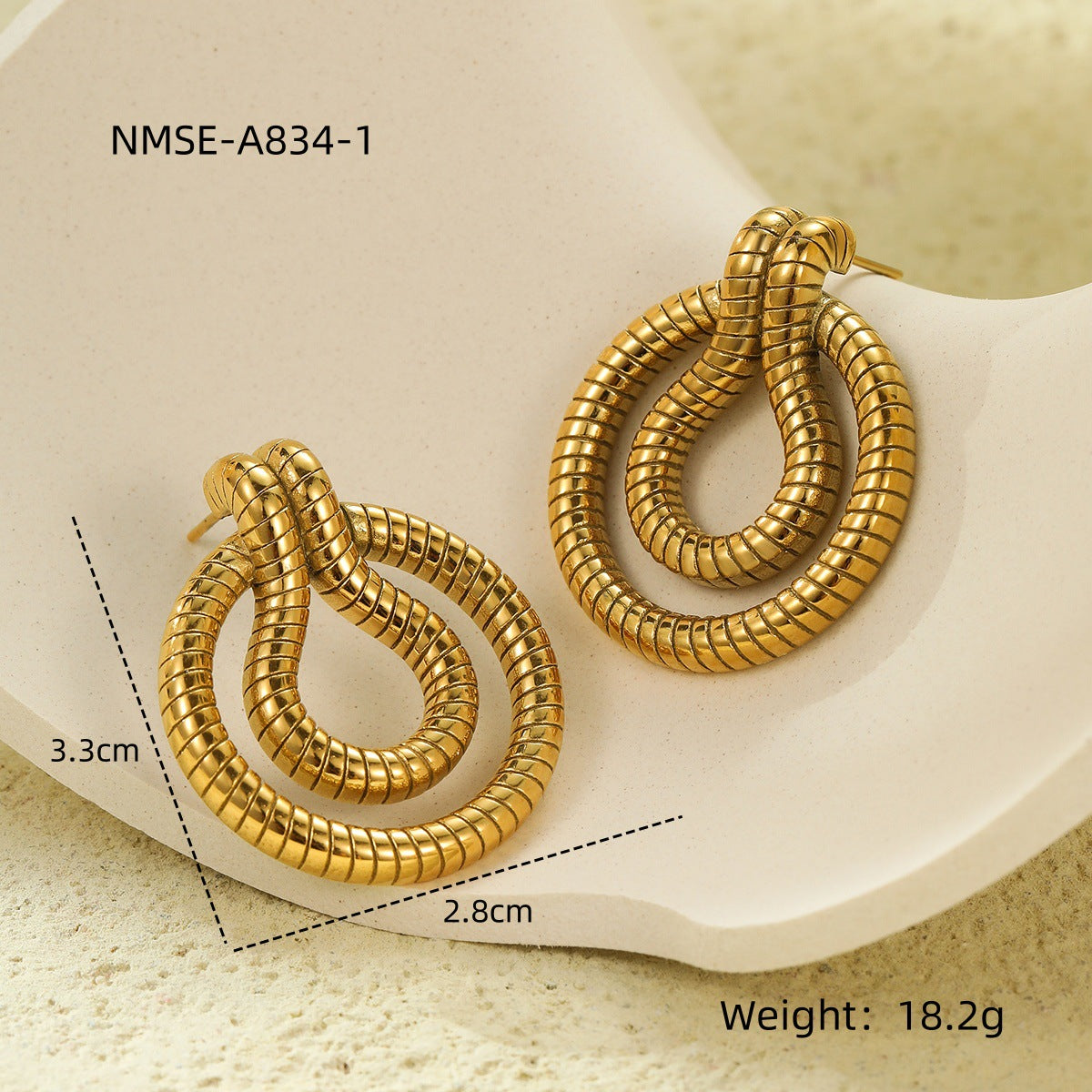 Orecchini a Perno da Donna Vintage in Acciaio Inossidabile con Fascia Intrecciata e Placcatura Sottovuoto in Oro 18K