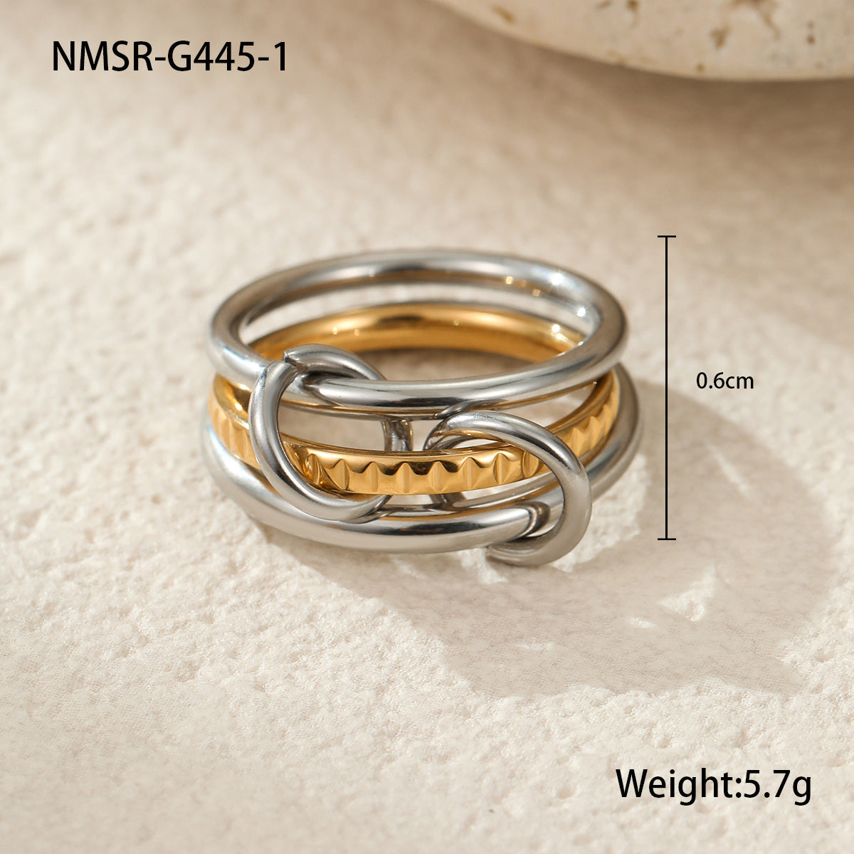 Conjunto de anillos geométricos apilables de lujo de acero inoxidable con baño de oro de 18 quilates y diseño de bloques de color para mujer