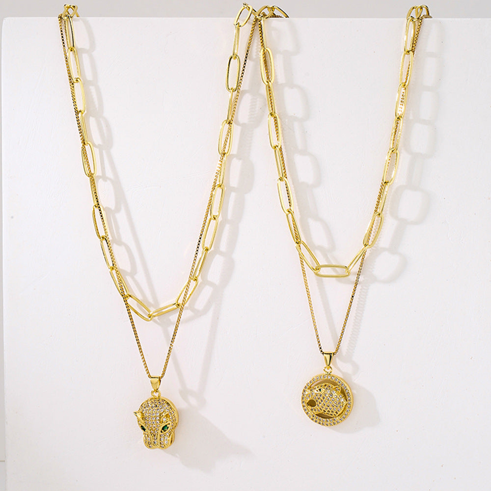 Minimalist Leopard Pendant Necklace in Copper with 18K Gold Plating and Micro-Pave Zirconia for Women