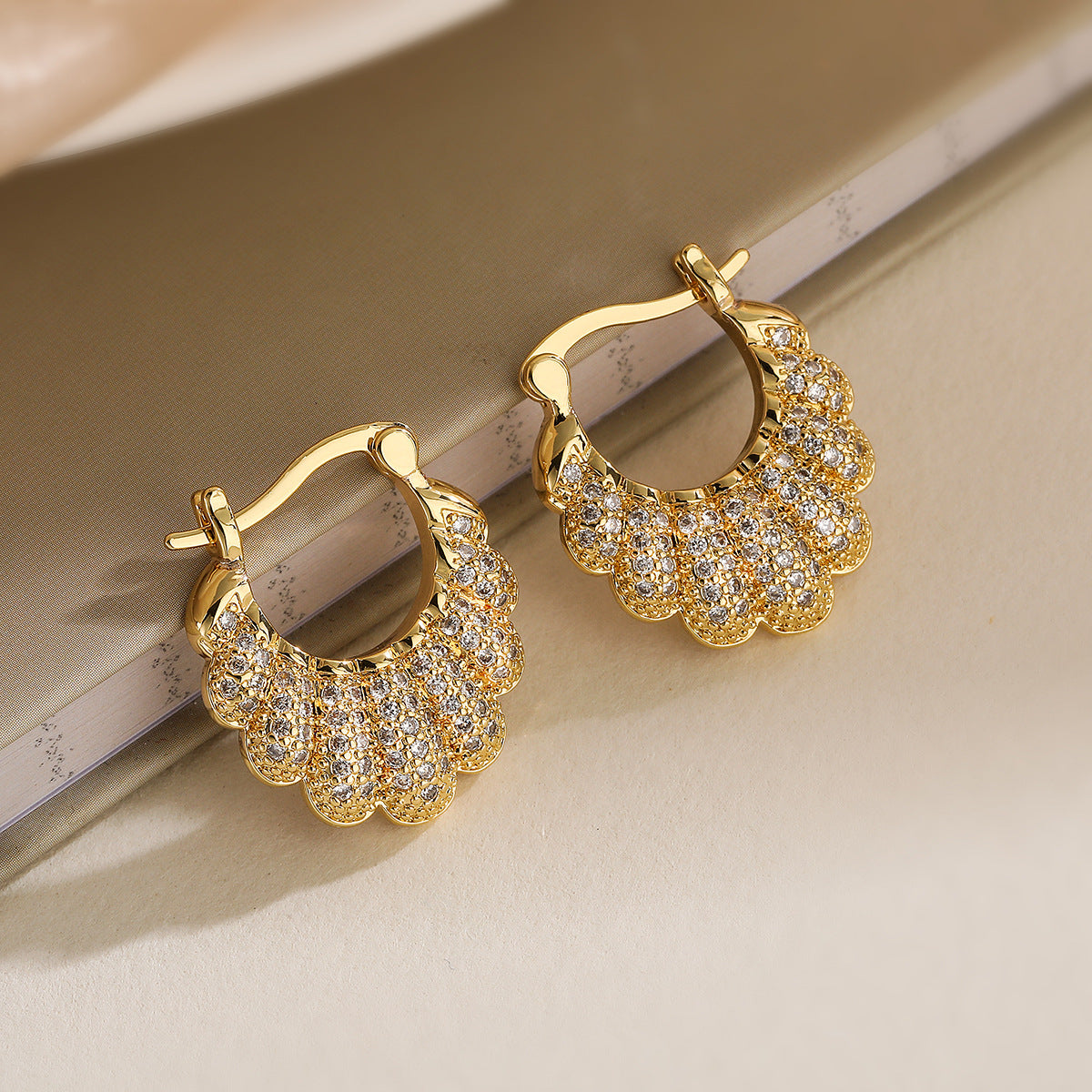 Minimalist Irregular Geometric Copper Earrings with Gold Plating and Zircon Accents for Women