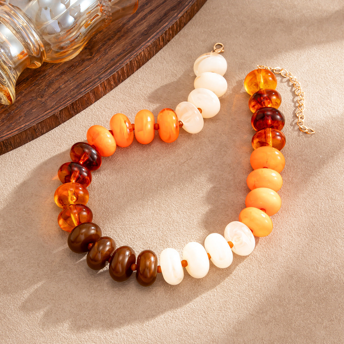 Bohemian Vintage Geometric Gradient Resin Beaded Necklace for Women