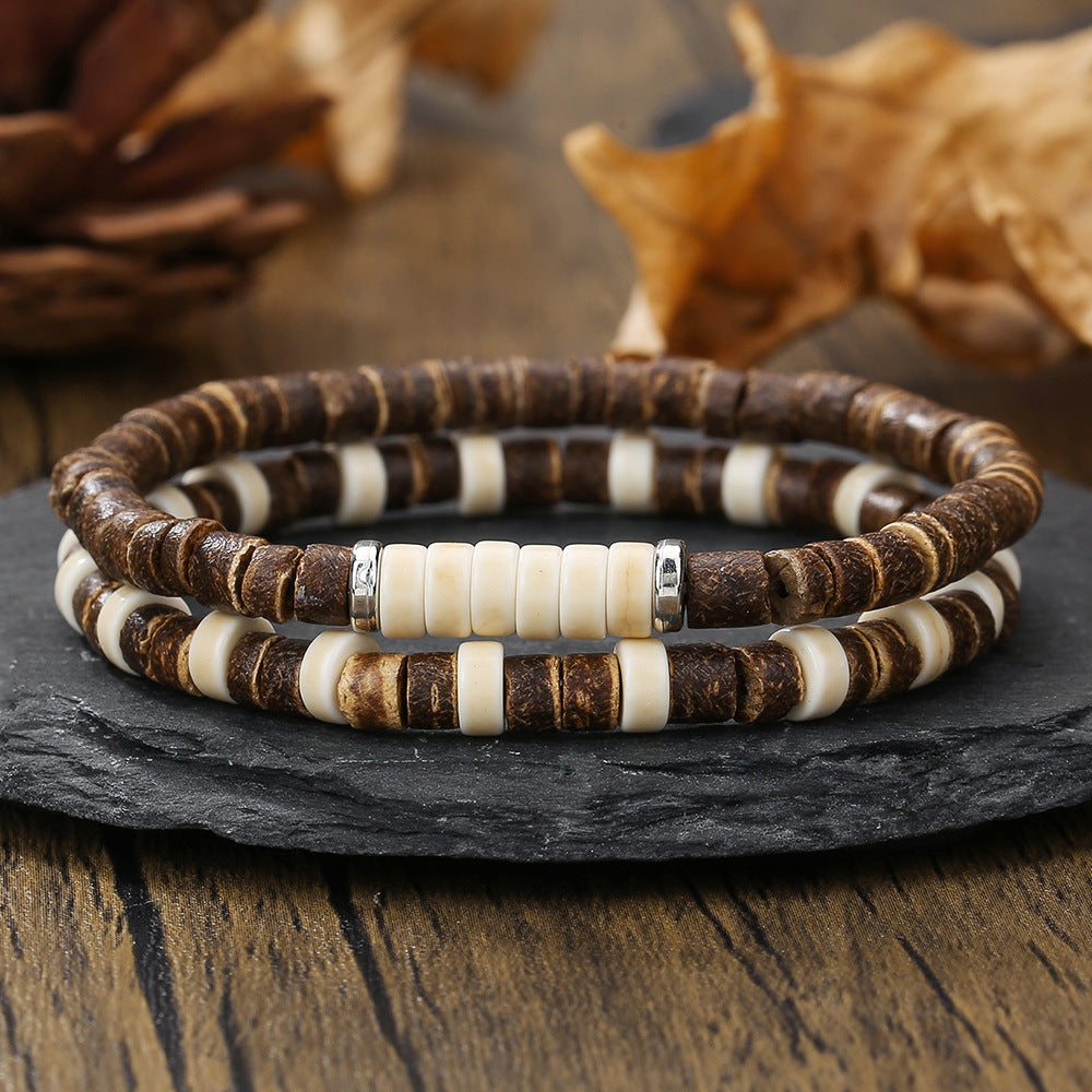 Vintage Bohemian Geometric Wood and Gemstone Bracelet for Men and Women