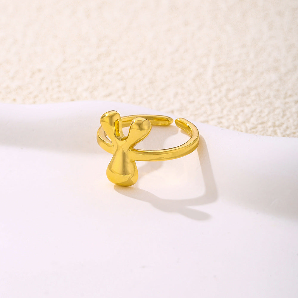 Anello da donna minimalista a forma di lettera in rame placcato oro Anello regolabile aperto Gioielli di lusso fatti a mano