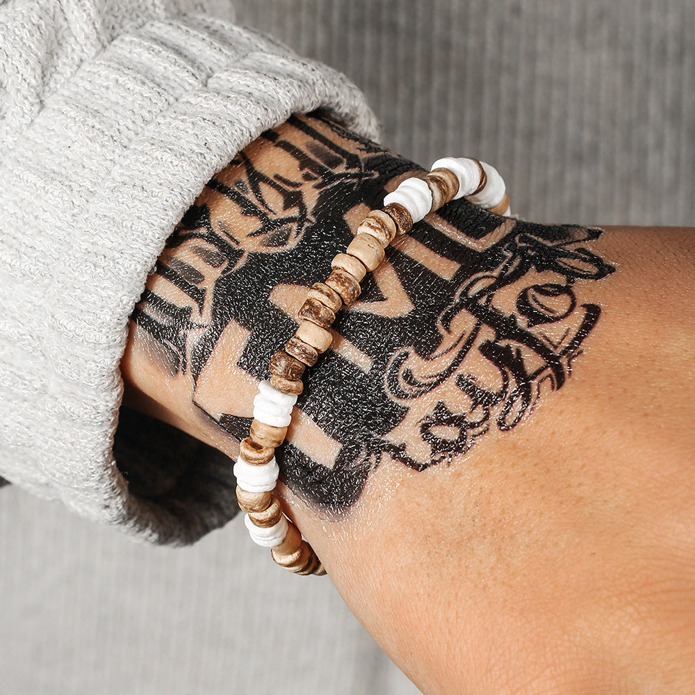 Bohemian Geometric Wood and Stainless Steel Beaded Bracelet for Men and Women