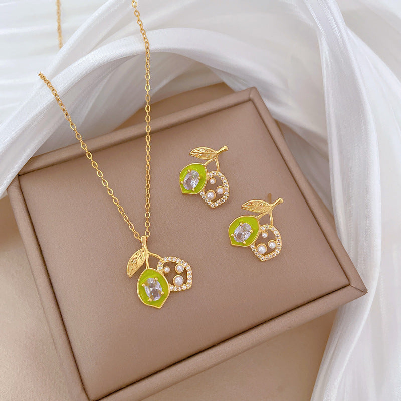 Luxury Fresh and Sweet Plated Brass Zircon Micro-Pave Earrings and Necklace Set