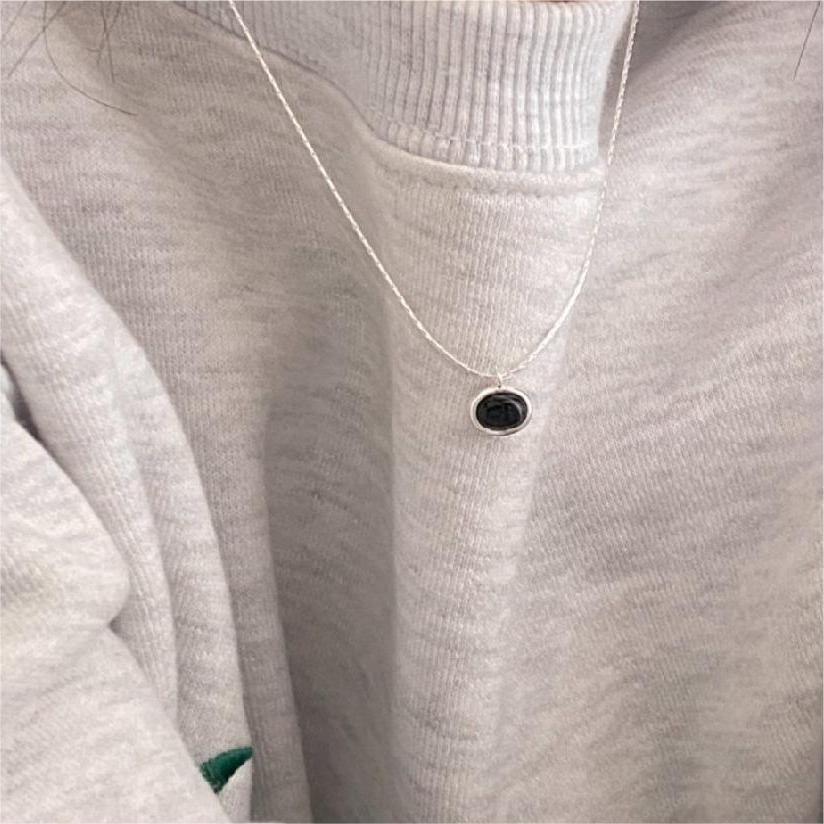 Minimalist Oval Black Onyx Necklace in 925 Sterling Silver for Women with Rainbow Accents