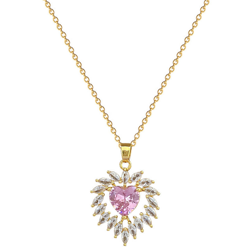 Elegante Collar de Acero de Titanio con Corazón y Circonitas para Mujer con Delicada Cadena a la Clavícula