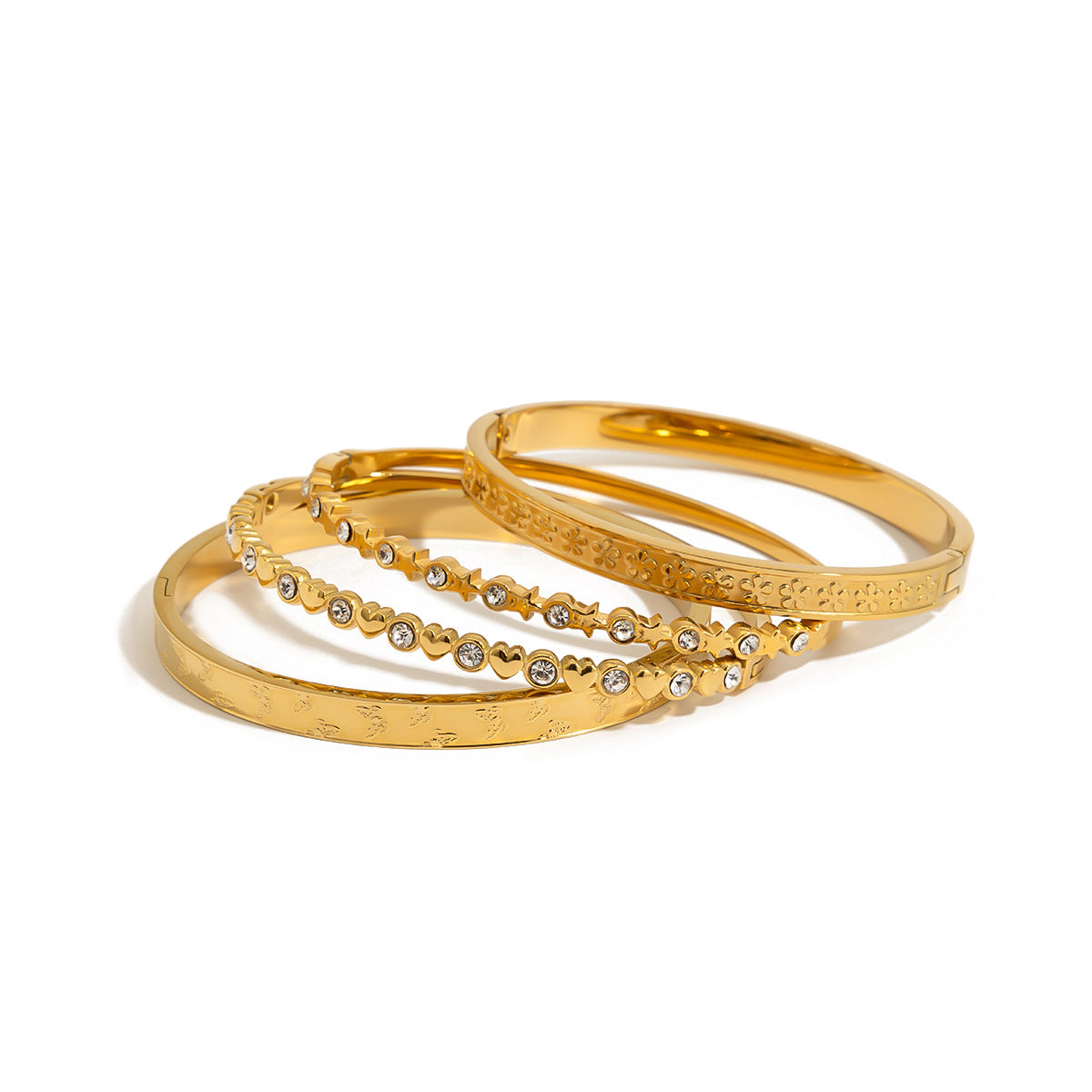 Elegant 18K Gold Plated Heart Stainless Steel Bracelet for Women