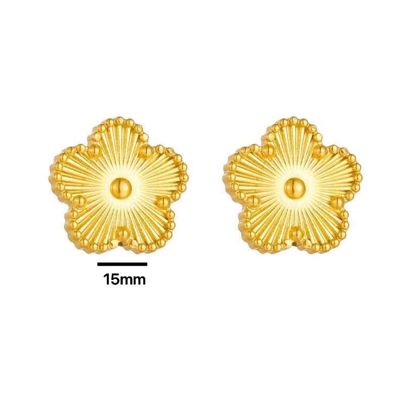 Minimalist Five-Petal Flower Necklace Set with Laser Four-Leaf Clover Pendant in Titanium Steel with Electroplating on O-Chain