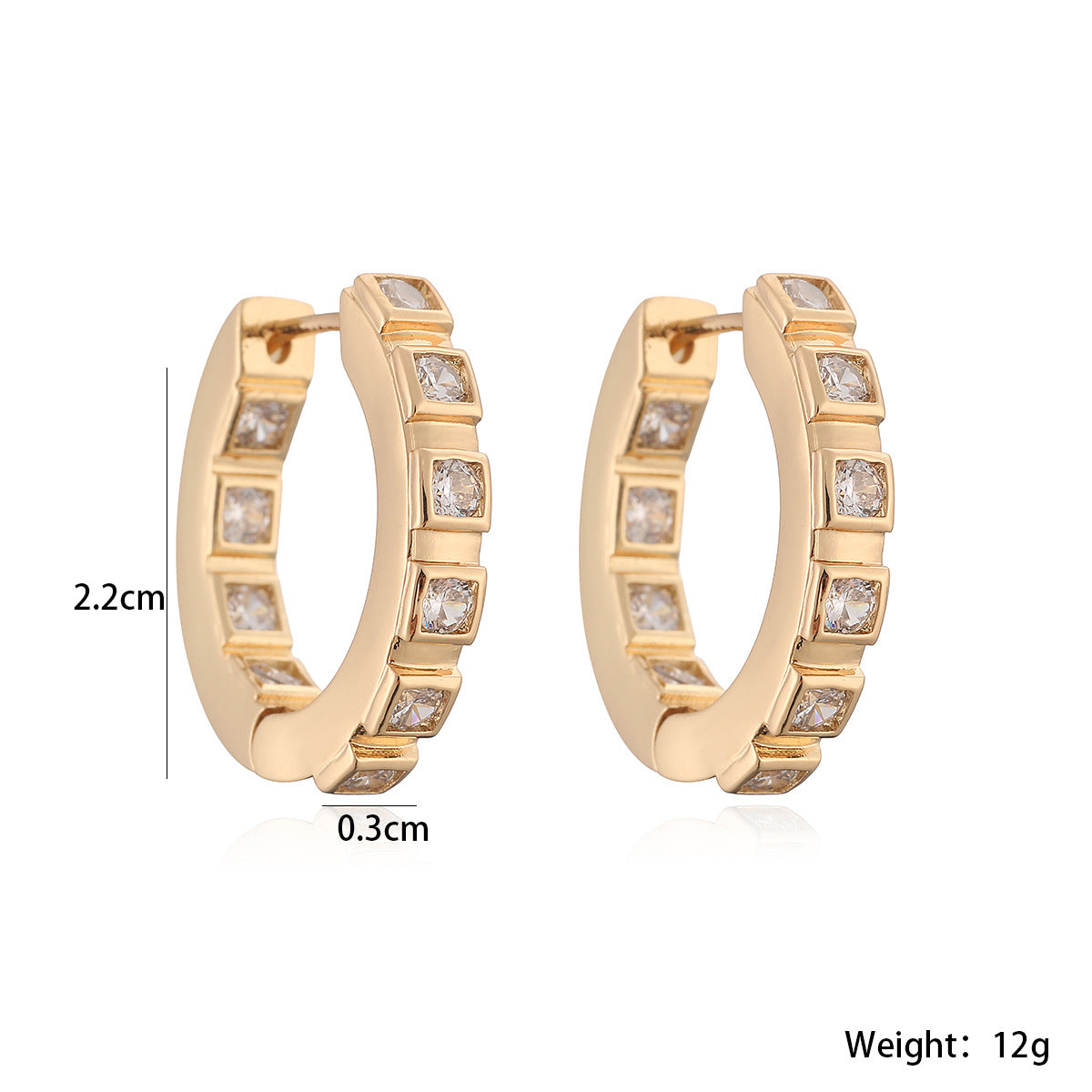 Minimalist Geometric Brass Gold Plated Cubic Zirconia Hoop Earrings for Women