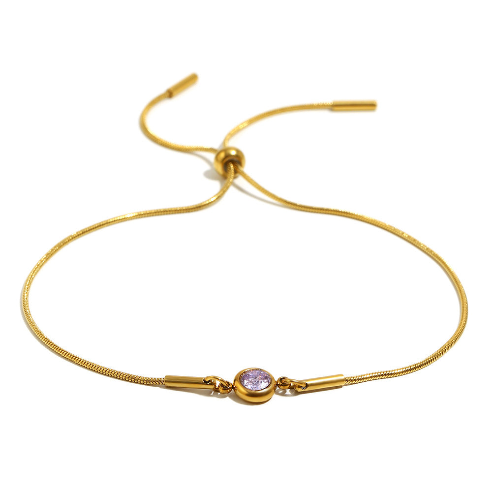 Bracciale alla moda geometrico in acciaio inossidabile con placcatura in oro 18 carati e catena a serpente regolabile con accenti di zirconi rotondi