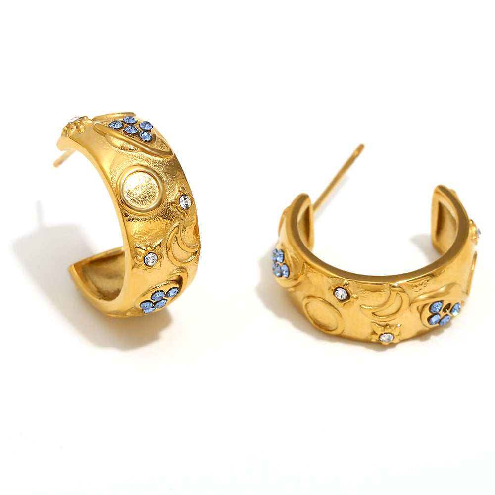 Elegant Geometric 18K Gold Plated Stainless Steel Ring Bracelet Earring Set for Women