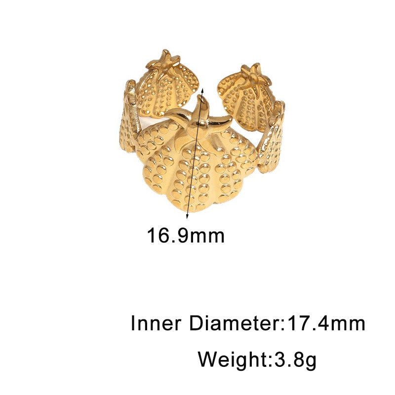 Gold Plated Stainless Steel Shell Starfish Ring for Women