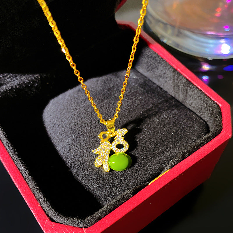 Sweet Bamboo Joint Pattern Titanium Steel Plated Necklace with Brass Pendant Cable Chain Unisex