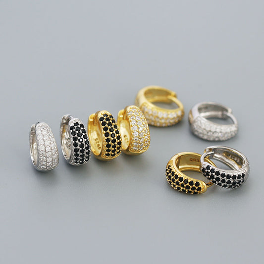 Orecchini a cerchio in argento sterling 925 con zirconi cubici micro-incastonati geometrici