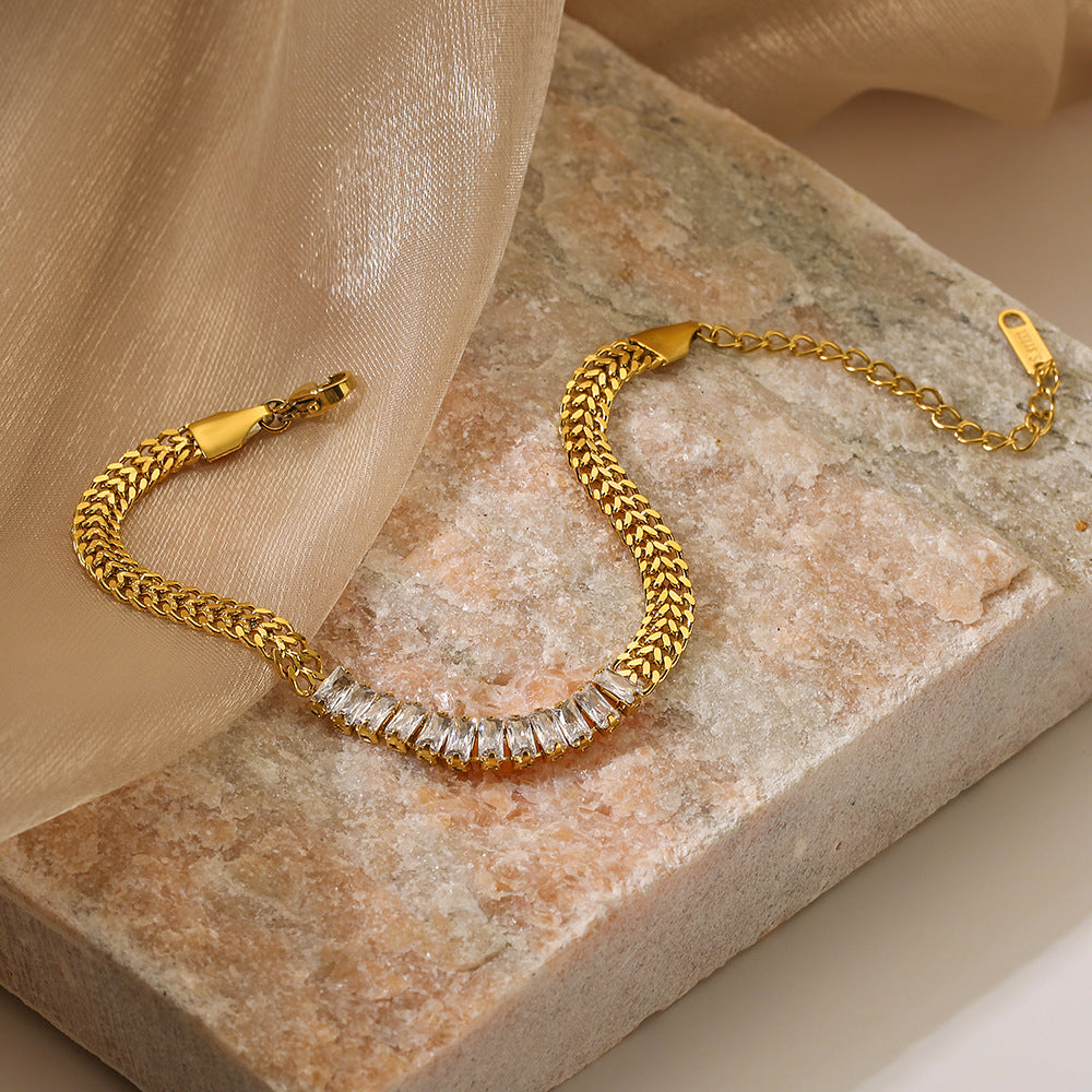 Bracciale minimalista in acciaio al titanio con forme geometriche e strass per donne, accessorio elegante per tutti i giorni