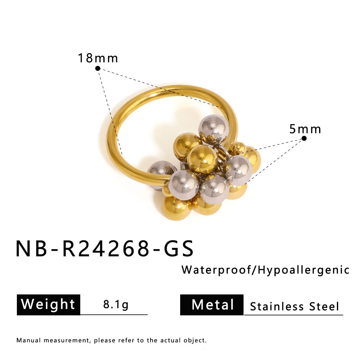 Minimalist Geometric Stainless Steel Ring with Asymmetrical Grape Cluster Design and 18K Gold Plating for Women