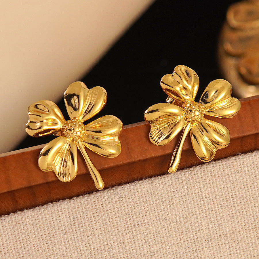 Vintage Gold Floral Stainless Steel Earrings