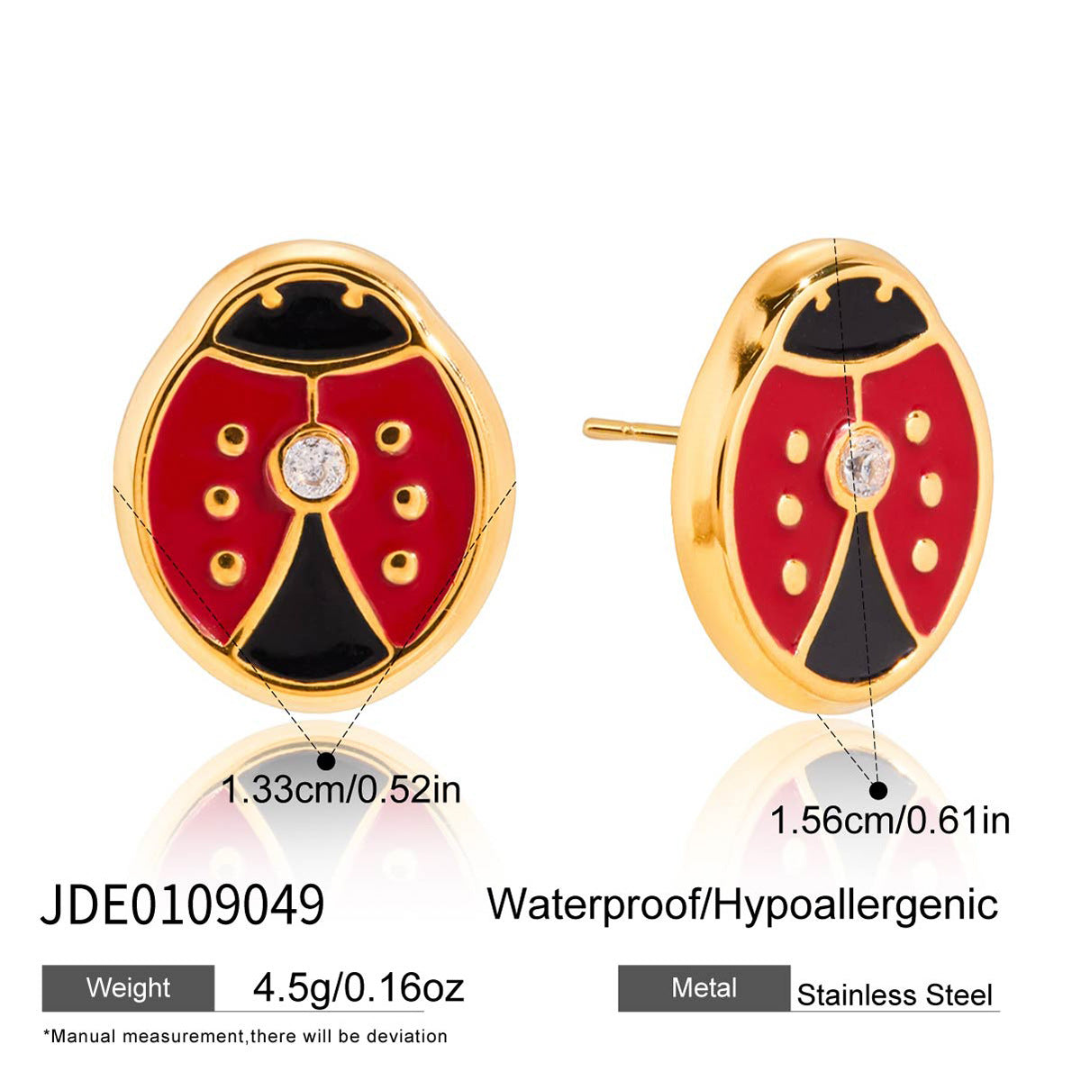 Set Collana con Ciondolo Coccinella alla Moda in Acciaio Inossidabile con Finitura Placcata da Donna Include Orecchini Bracciale e Collana