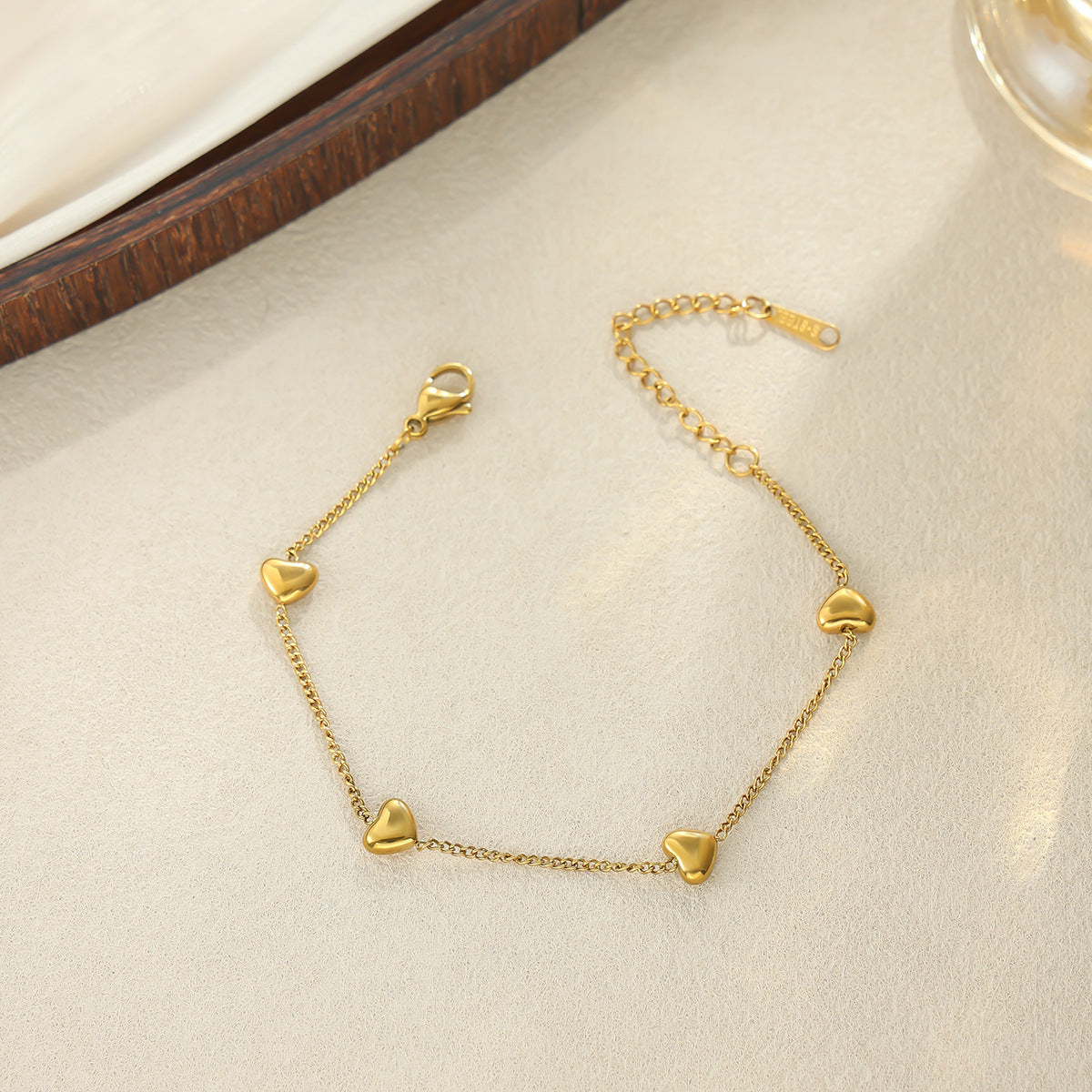 Minimalist Luxury 18K Gold Plated Stainless Steel Round Heart Rhinestone Spring Cuff Bracelet