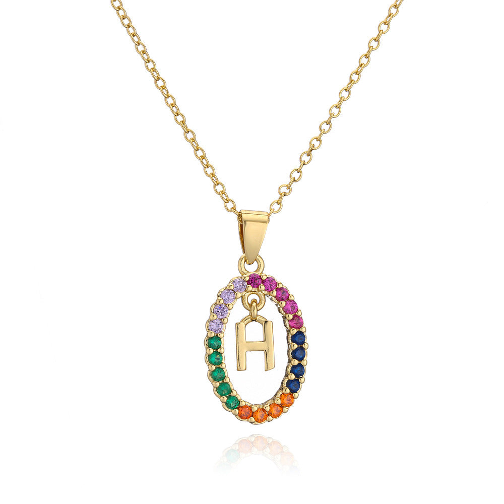 Minimalist Gold Plated Brass Letter Cubic Zirconia Pendant Necklace for Women