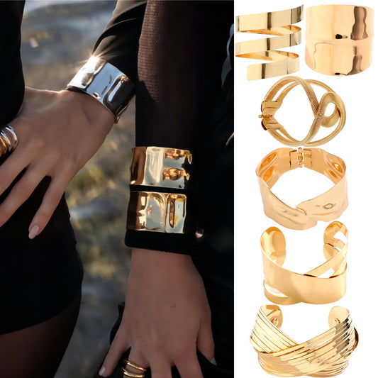 Pulsera de metal geométrica minimalista estilo francés con diseño ahuecado, acabado pulido y diseño abierto