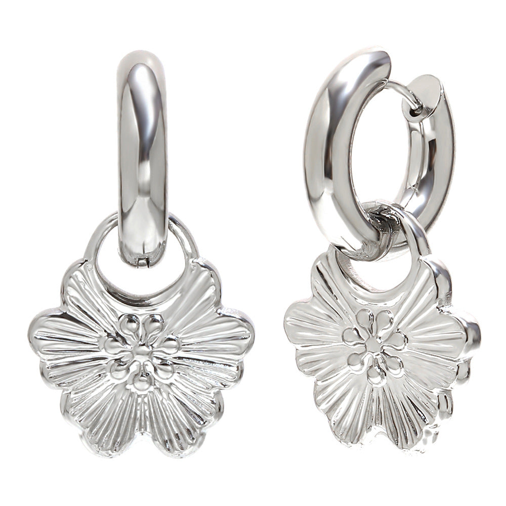 Vintage Lightweight 18K Gold Plated Stainless Steel Floral Geometric Drop Earrings for Women