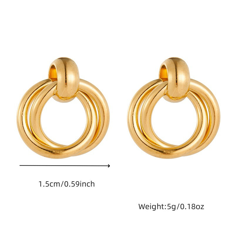 Minimalist Office Chic Plated Stainless Steel Geometric Circle Earrings