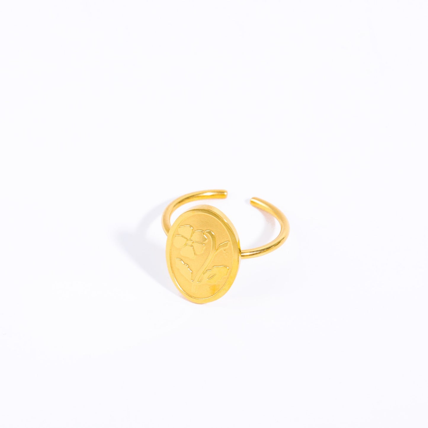 Geometric Stainless Steel Titanium Steel Open Ring with Zircon Birthstone Accents Plated in 18K Gold for Women