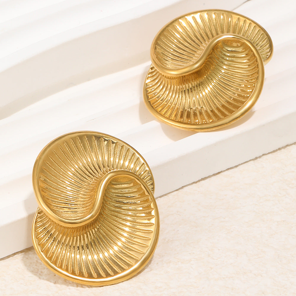 Elegant Minimalist 18K Gold Plated Stainless Steel Geometric Teardrop Textured Spiral Earrings for Women
