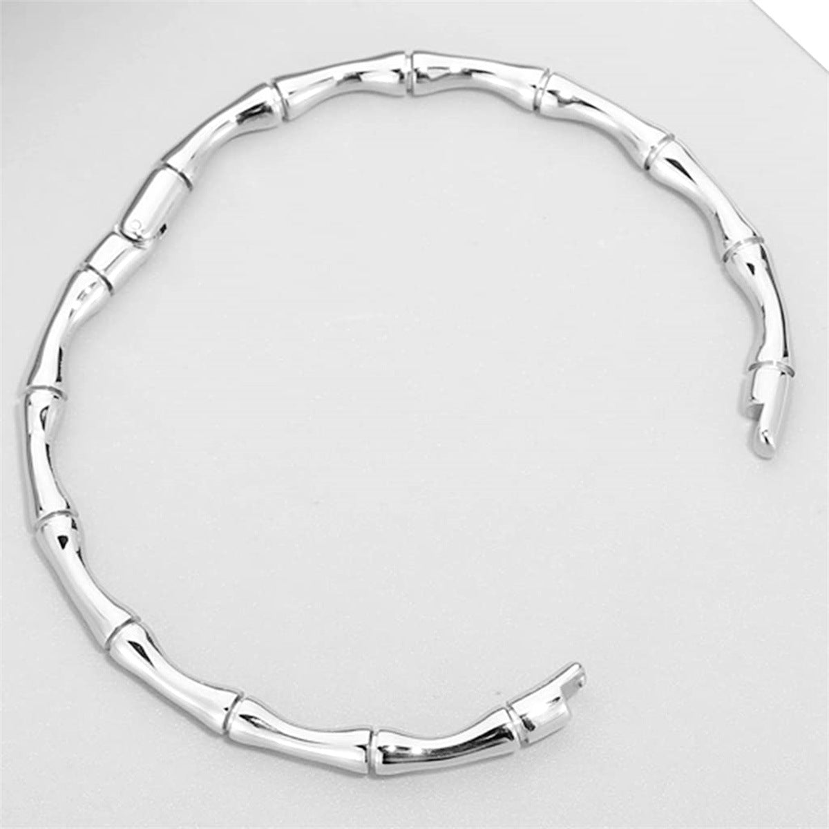 Minimalist Bamboo Joint Stainless Steel Vacuum Plated Bracelet for Women with Polished Finish