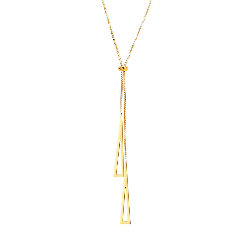 Geometric Triangle Pendant Titanium Steel Plated Long Sweater Chain with Tassel Detail for Women