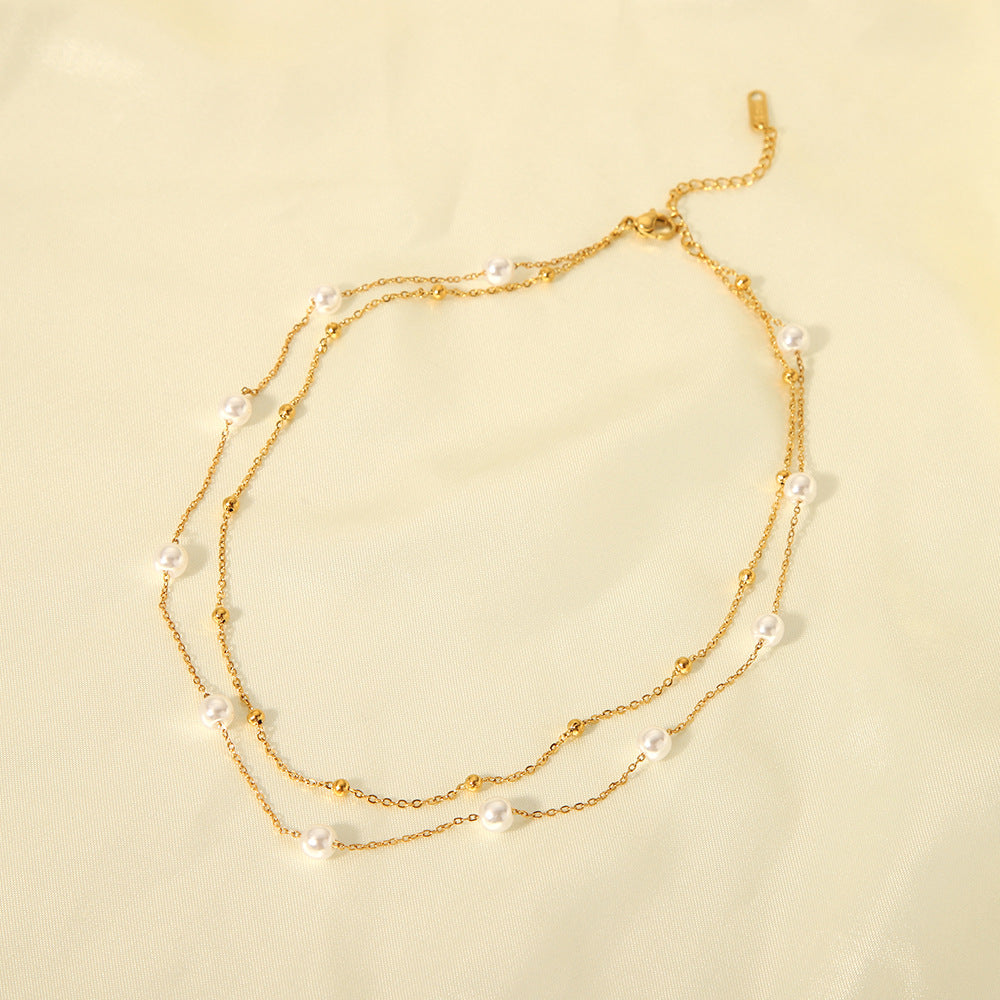 Collar minimalista geométrico con perlas y cadena de acero inoxidable chapada en oro de 18 quilates para mujer
