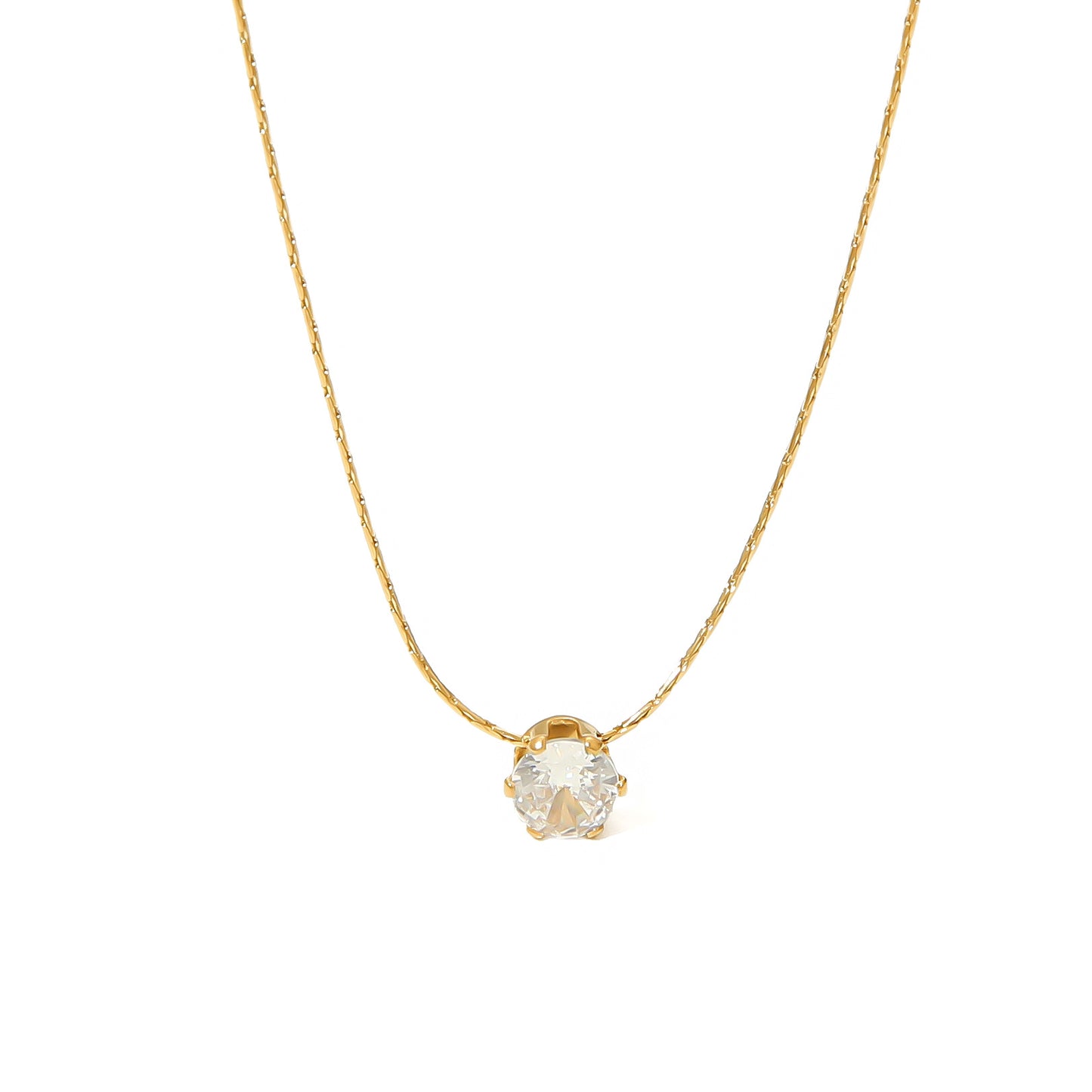 Collana con Pendente Geometrico Minimalista e Zirconia a Sei Punte in Acciaio al Titanio, Finitura Oro 18K Placcato Sottovuoto, Elegante Catena Clavicola da Donna