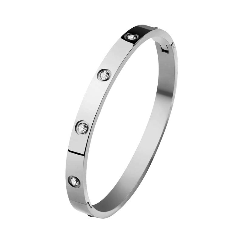 Minimalist Titanium Steel Bracelet with 18K Gold Plating, Oval Geometric Design, Fade-Resistant Opening Bangle for Women