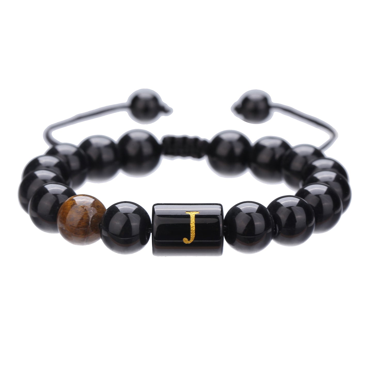 10mm Round Agate Beaded Bracelet with Alphabet Letters Adjustable Unisex