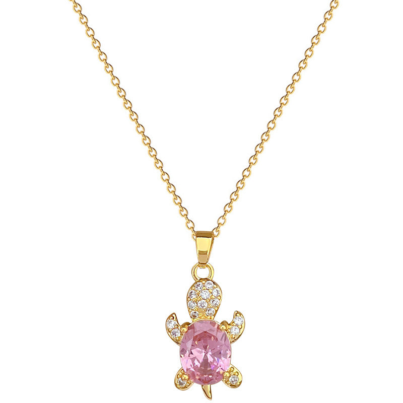 Luxury Sweet Fresh Titanium Steel Geometric Turtle Necklace and Earrings Set with Rhinestones