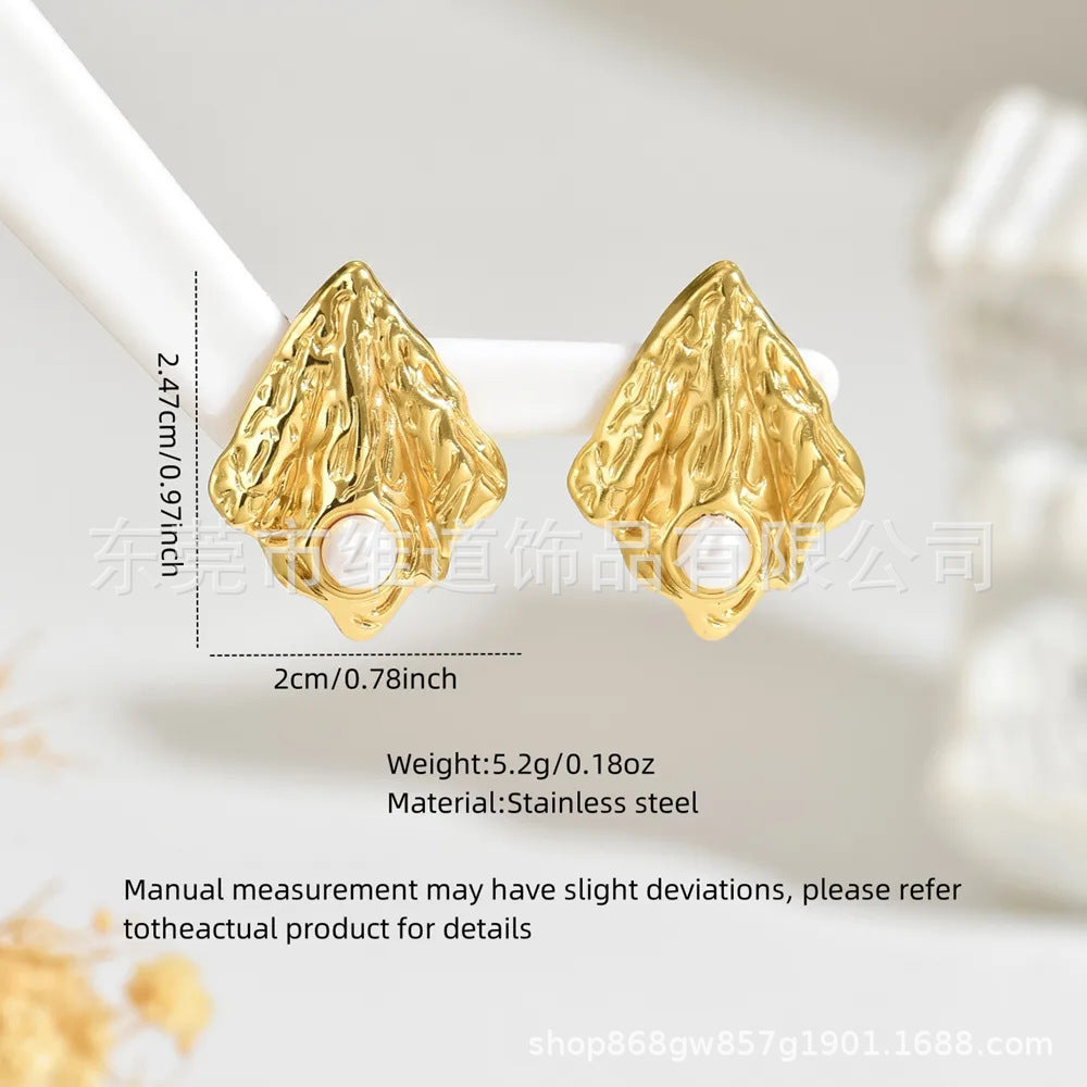 Beach Style Stainless Steel Geometric Starfish Shell Stud Earrings for Women
