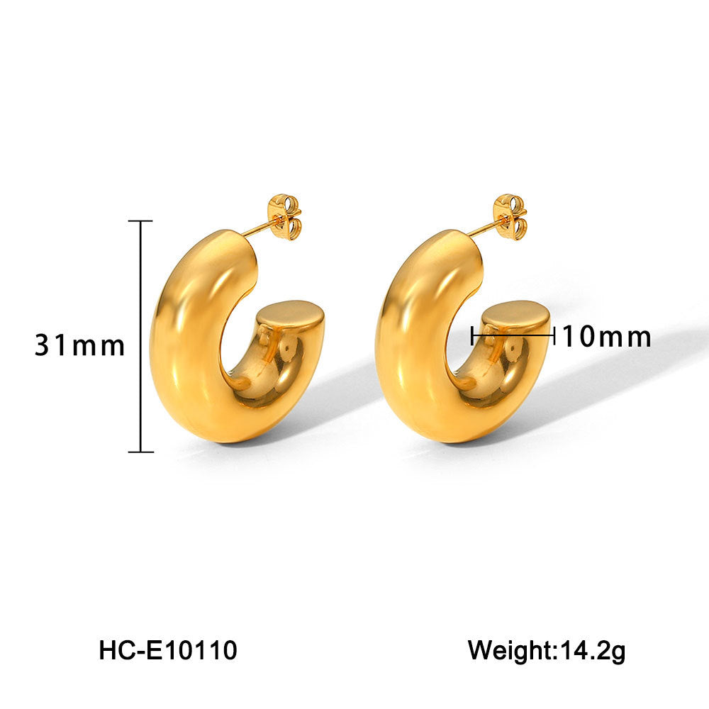 Minimalist Geometric Hollow Stainless Steel Electroplated Earrings for Women with C-Shaped Design
