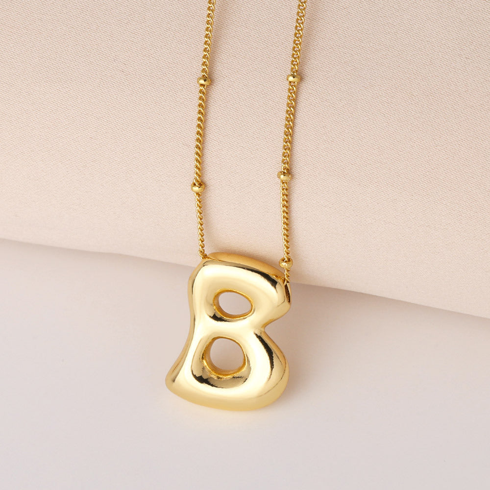 Minimalist Gold Plated Brass Letter Pendant Necklace Cable Chain Unisex Jewelry