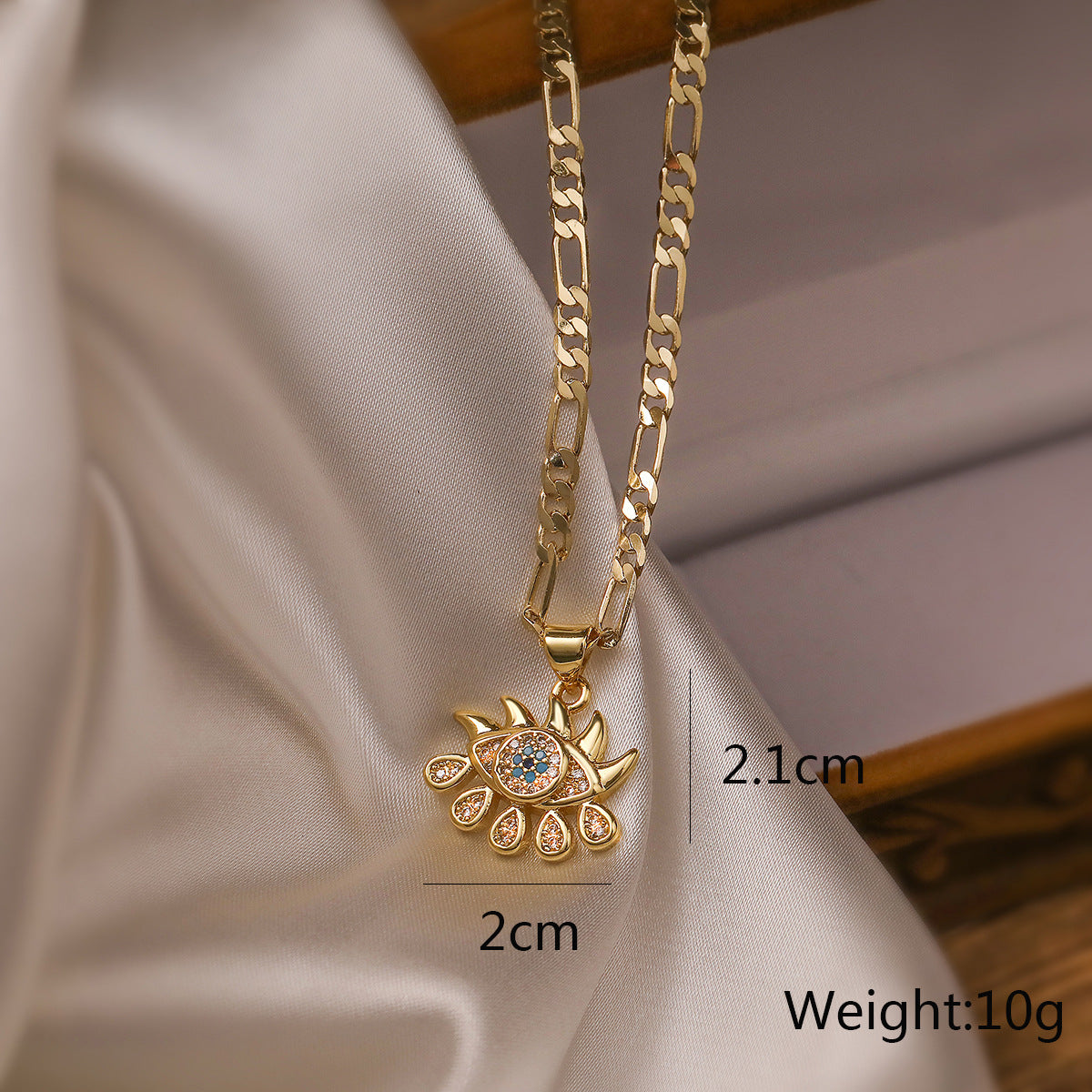 Parure minimalist con collana e orecchini malocchio in rame con zirconi e catenina a sfere