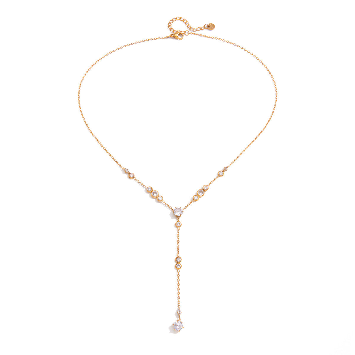 Minimalist Geometric Round Cubic Zirconia PVD Titanium Steel Y-Chain Necklace for Women