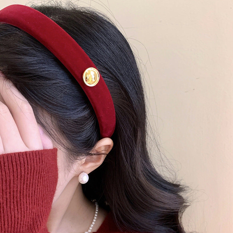 Diadema elegante de terciopelo floral para mujer con diseño redondo, accesorio para el cabello retro hecho a mano para otoño e invierno
