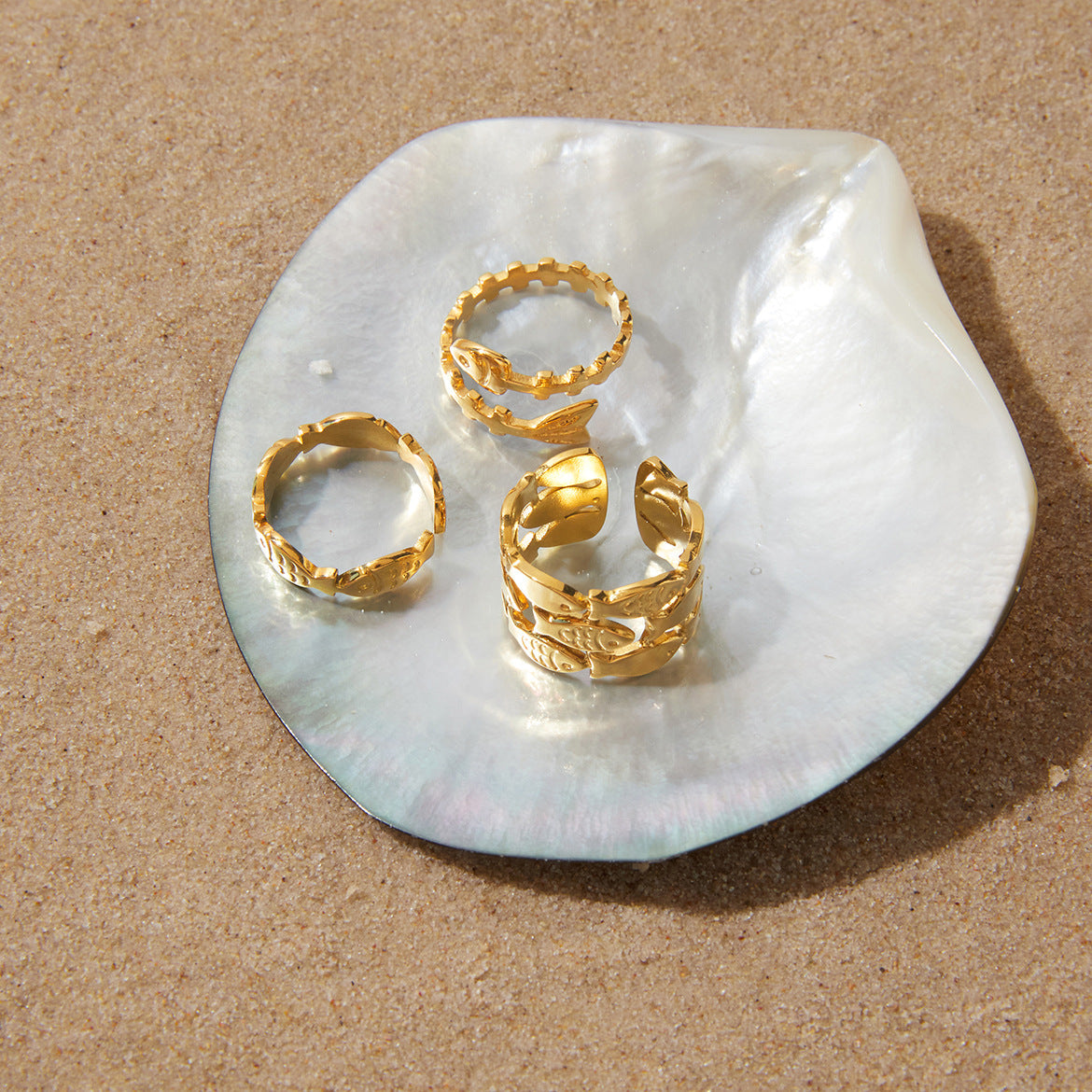 Minimalist Geometric Fish Stainless Steel Ring PVD Gold Plated Women's Jewelry